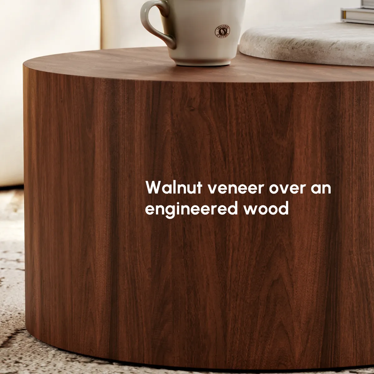 47"-60" Extendable Walnut Coffee Table with Travertine Veneer Top — image 8