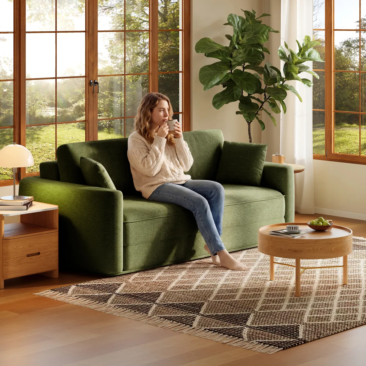 80" Queen 3-Seater Chenille Fold-Down Sleeper Sofa with Removable Cover — image 4