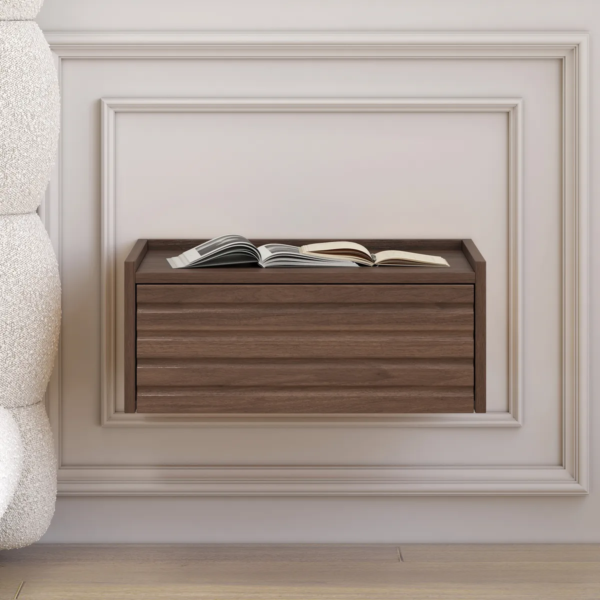 Wooden Floating Nightstand Modern Bedside Table with Charging Station — image 13