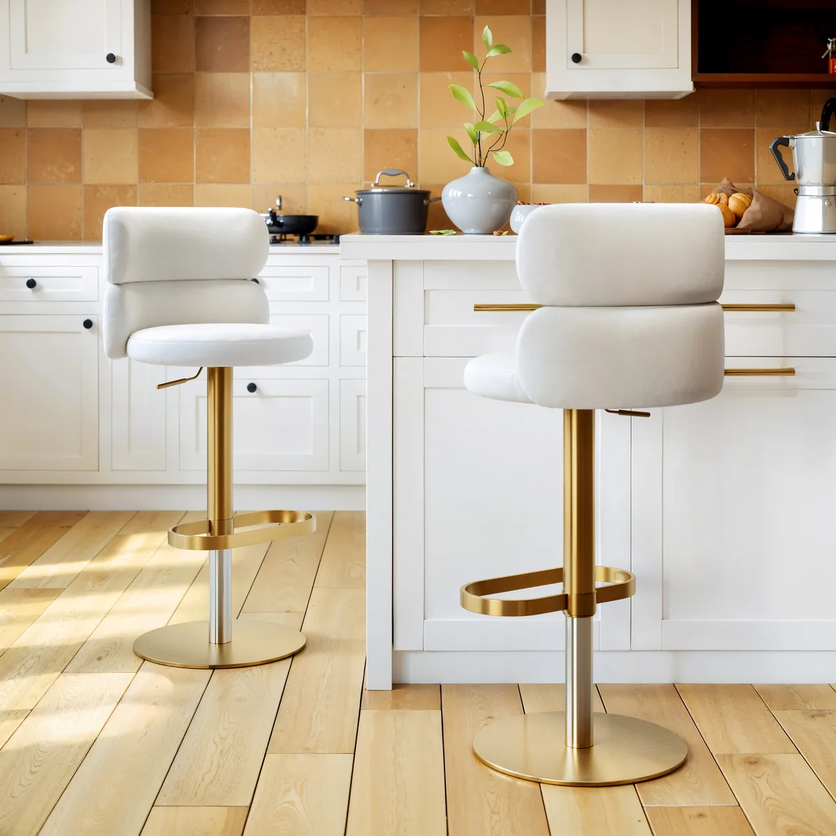 Modern Bar Stool Velvet Adjustable Height Swivel Black with Full Back Counter Stool — image 4