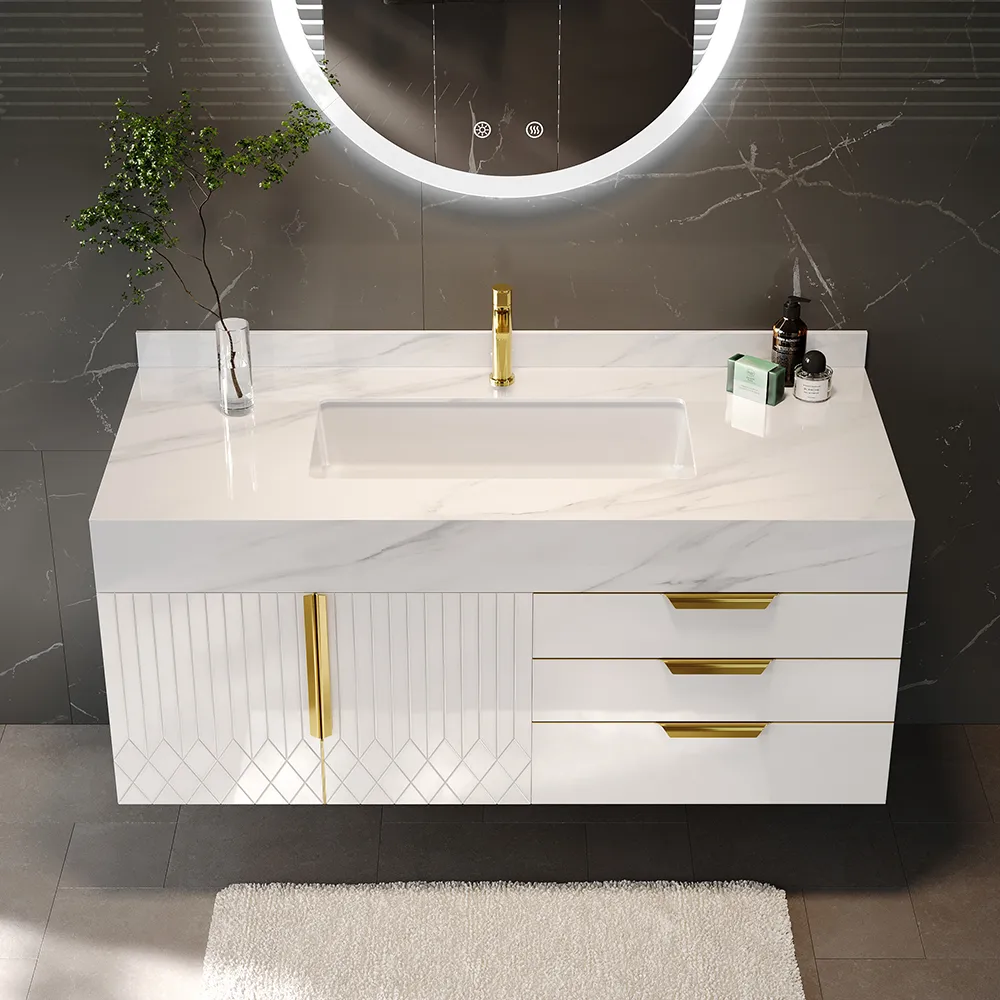 59" Wall Mounted Bathroom Vanity Faux Marble Top with Double Sink — image 12