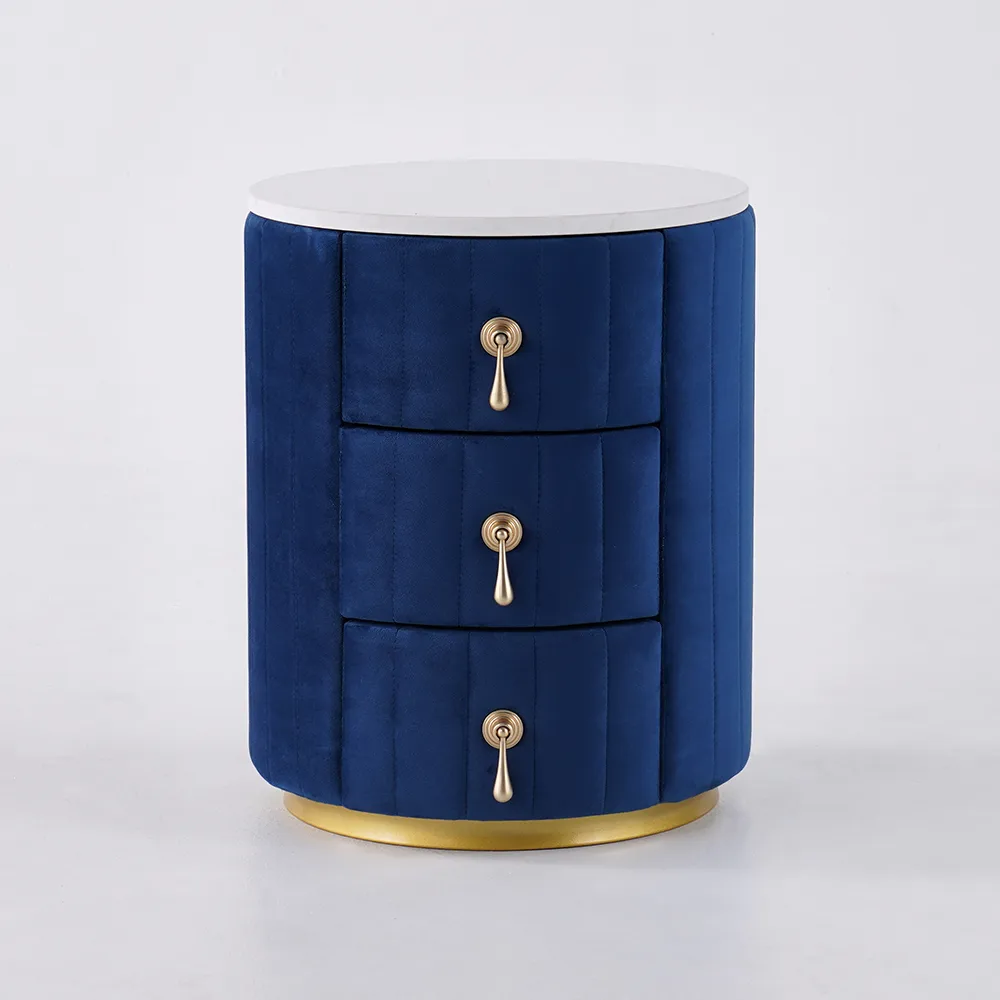 Modern Nightstand Gray Round Nightstand with 3 Drawers Nightstand with Storage — image 7