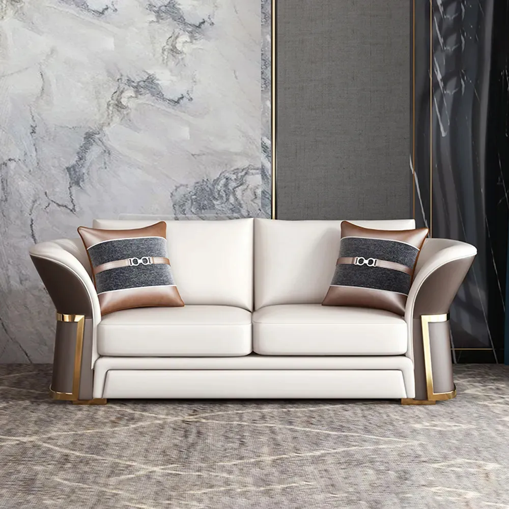 Modern Faux Leather Living Room Sofa Set in Brown & — image 5