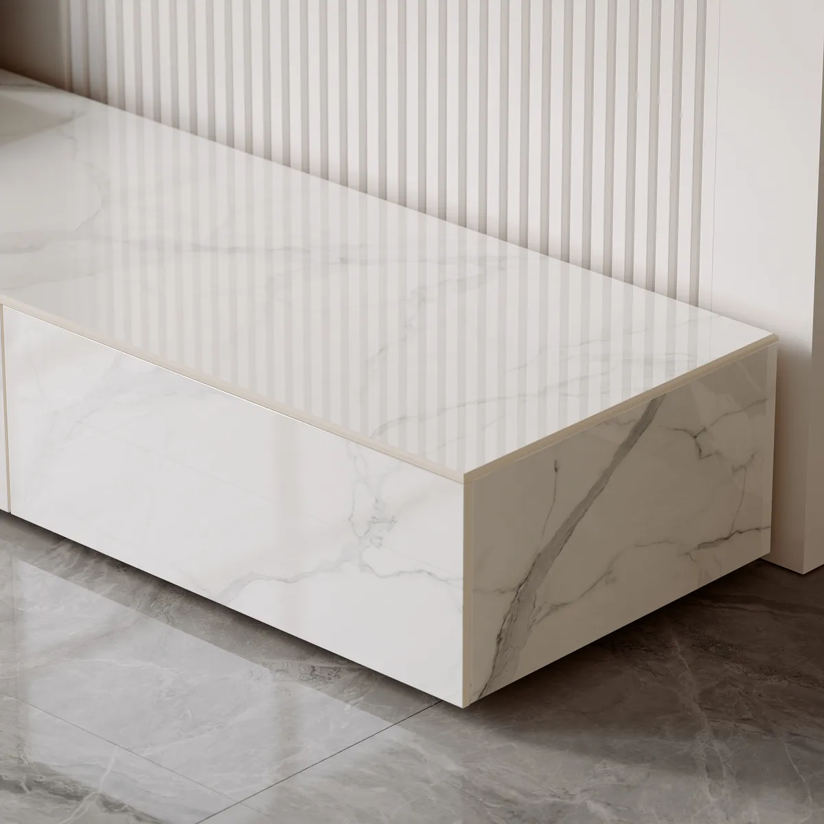 87" Black TV Stand Faux Marble with Storage for TVs Up — image 20