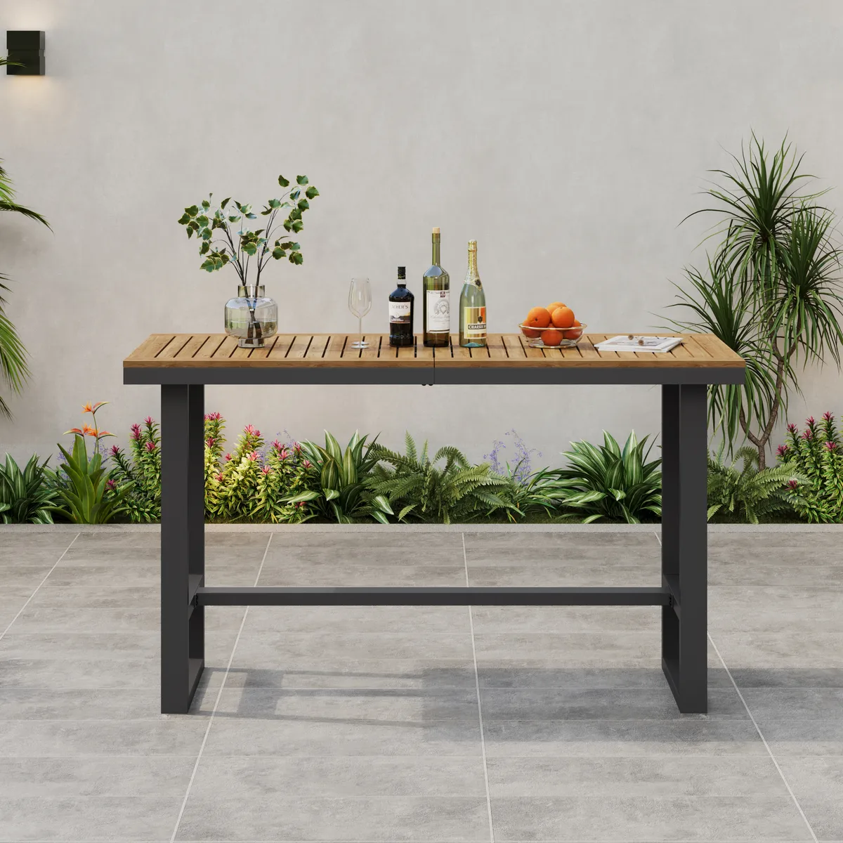 Tevara Outdoor Teak Wood Slat Top & Sand Aluminum Frame Bar Table for Patio — image 25