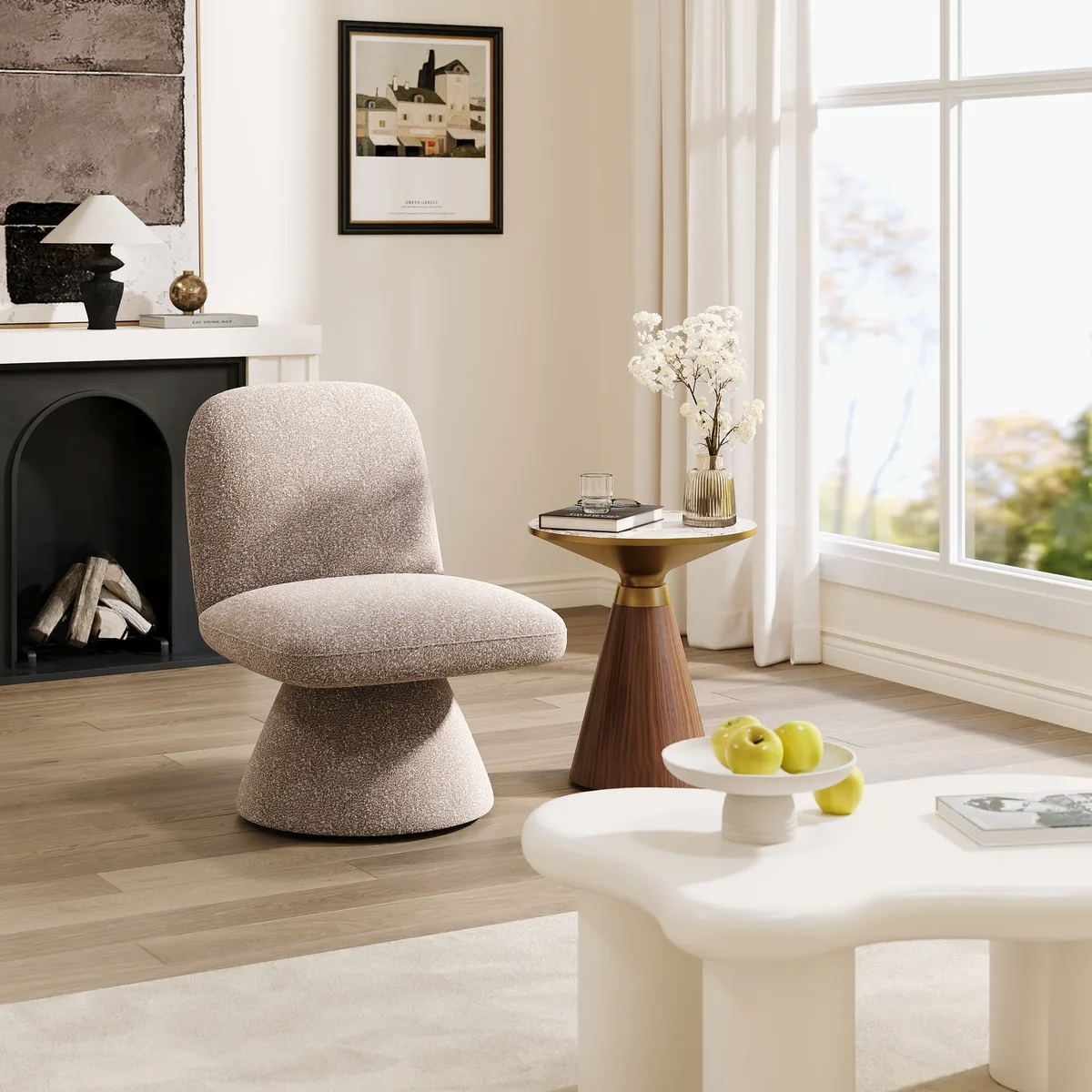 18" Modern Orange Boucle Swivel Accent Chair Sculptural L-Shaped Slipper Lounge Chair — image 5
