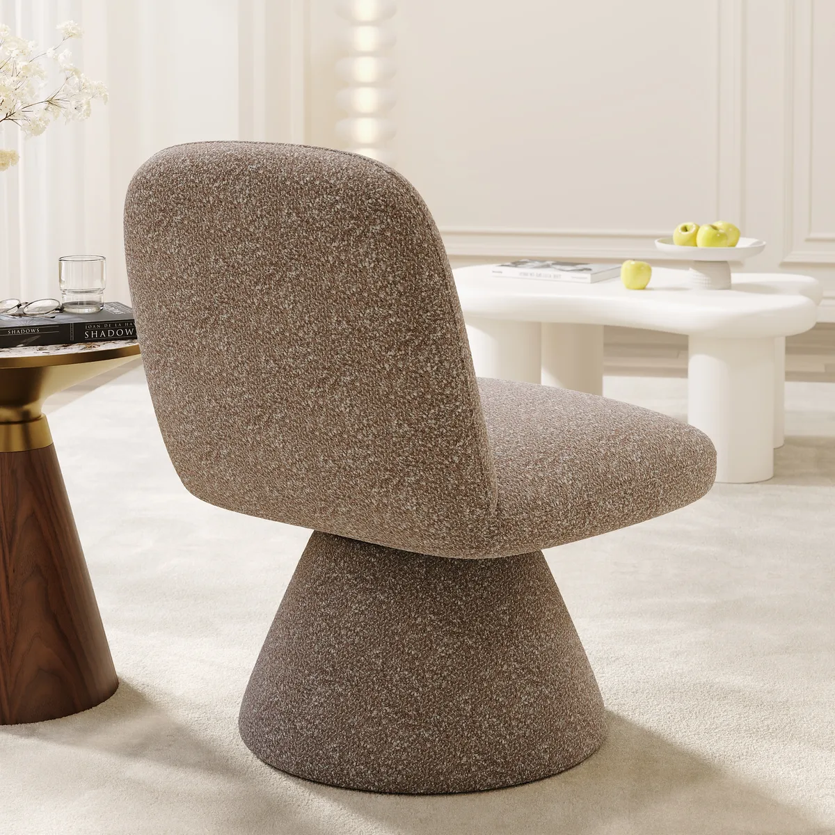 18" Modern Orange Boucle Swivel Accent Chair Sculptural L-Shaped Slipper Lounge Chair — image 7