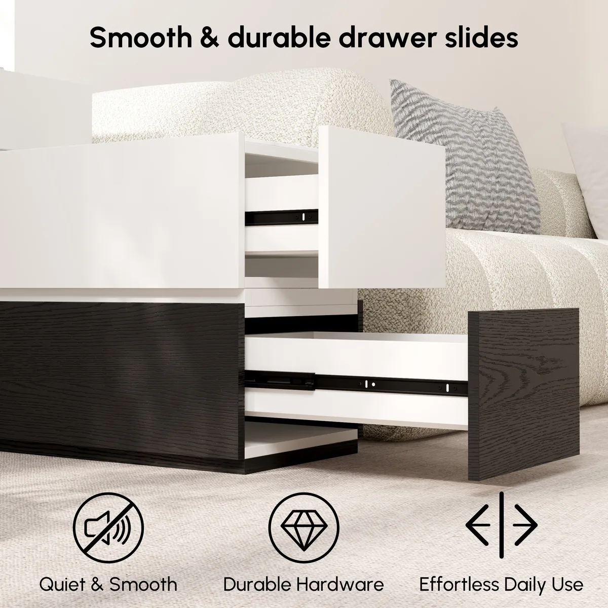 Travertine Stone Top Narrow Smart Side Table with Storage Modern Walnut End Table with USB Charging — image 16