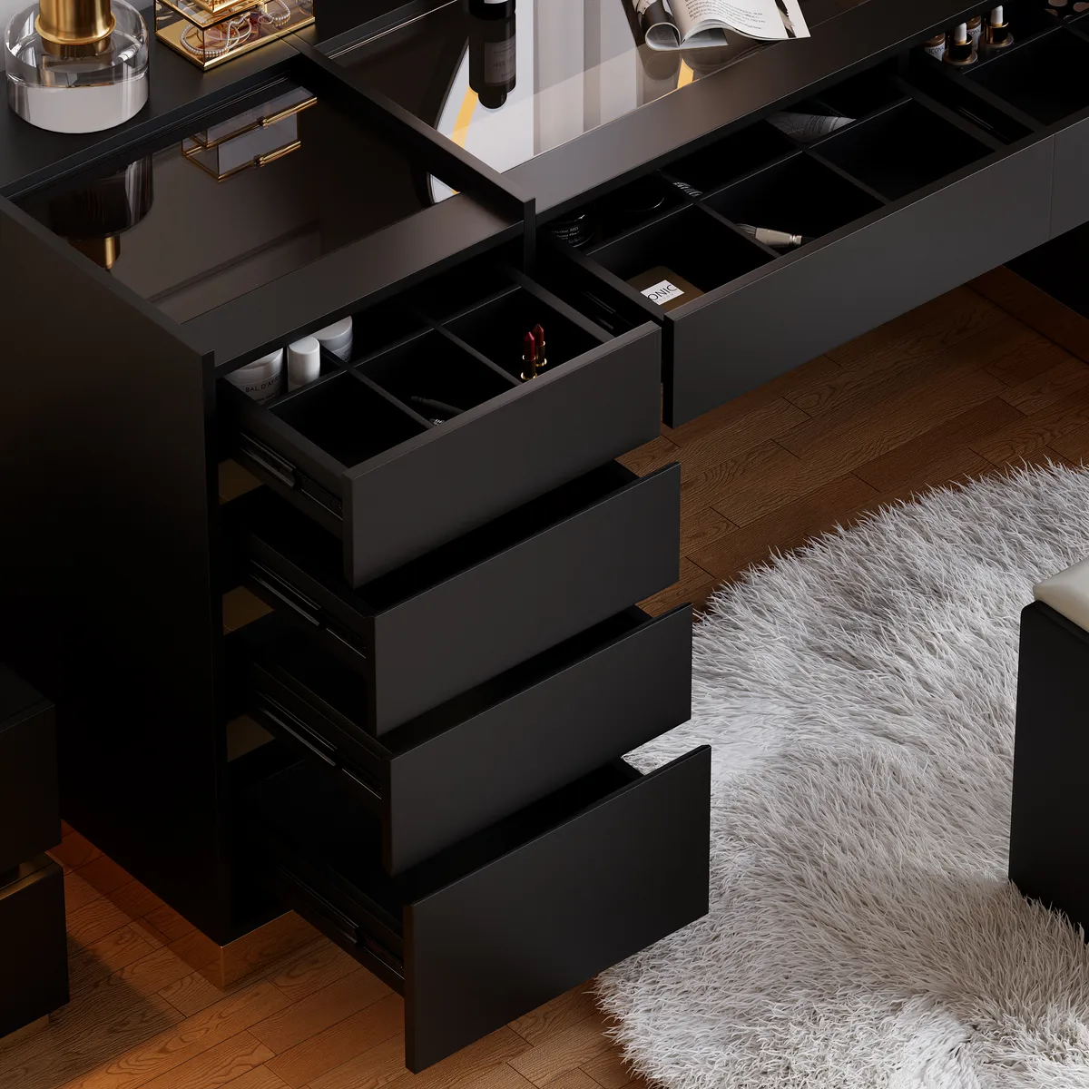 Modern Makeup Vanity Set with Lighted Vanity Mirror & Charging Station & Jewelry Storage Dressing Table — image 8