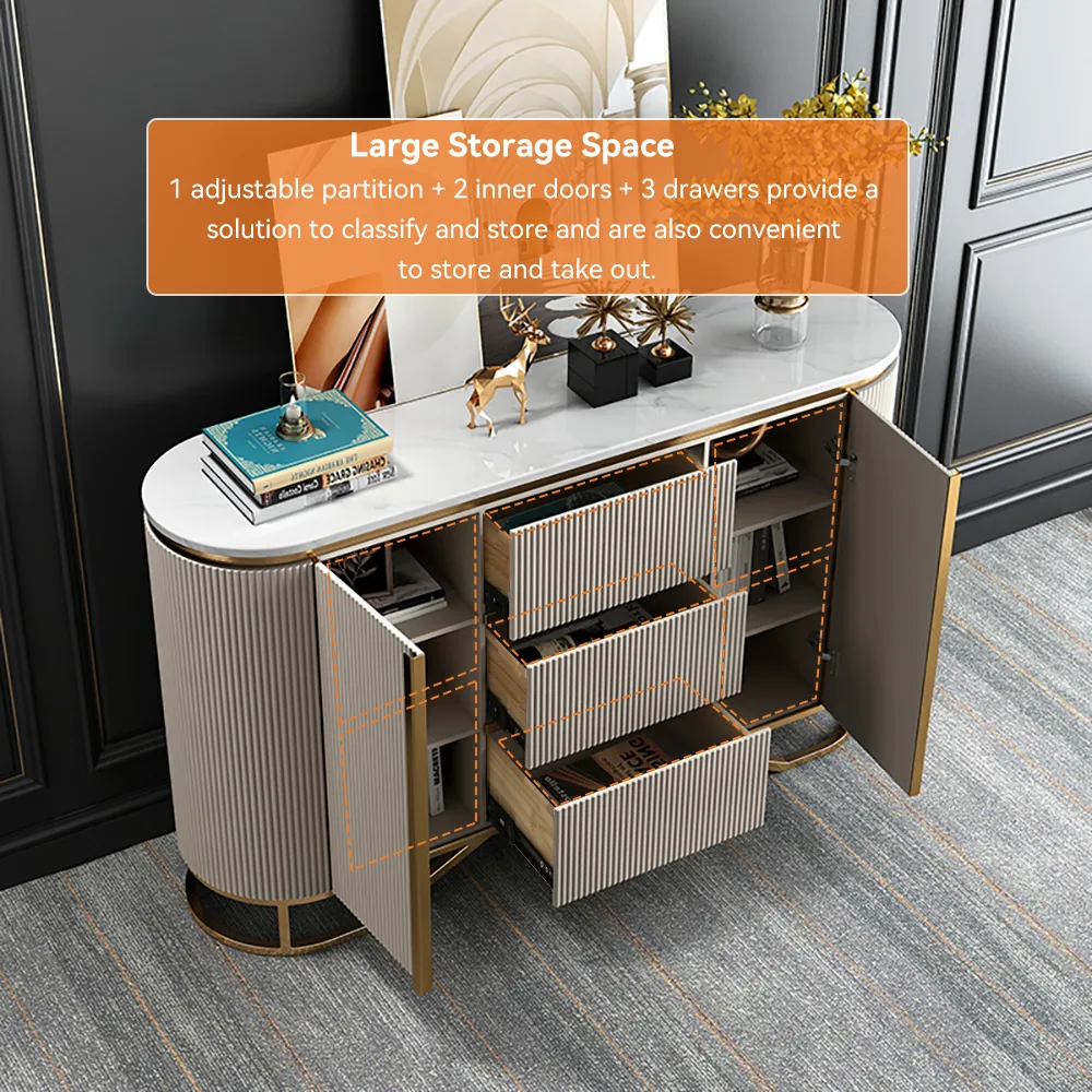 Modern Buffet Faux Marble Top Modern Sideboard with Stainless Steel Base — image 7
