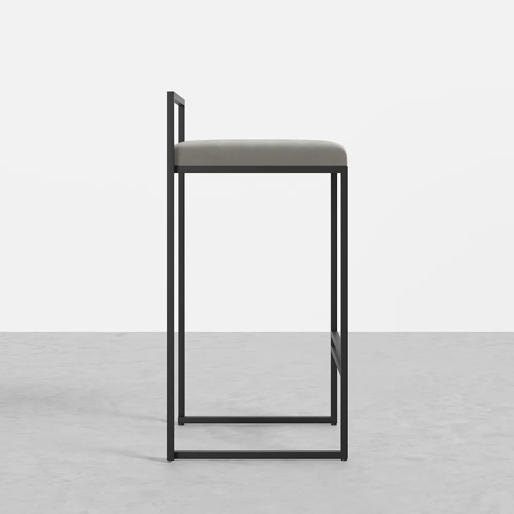 Modern Gray Counter Stool Bar Stool Set of 2 with Velvet Upholstery & Back & Footrest — image 4