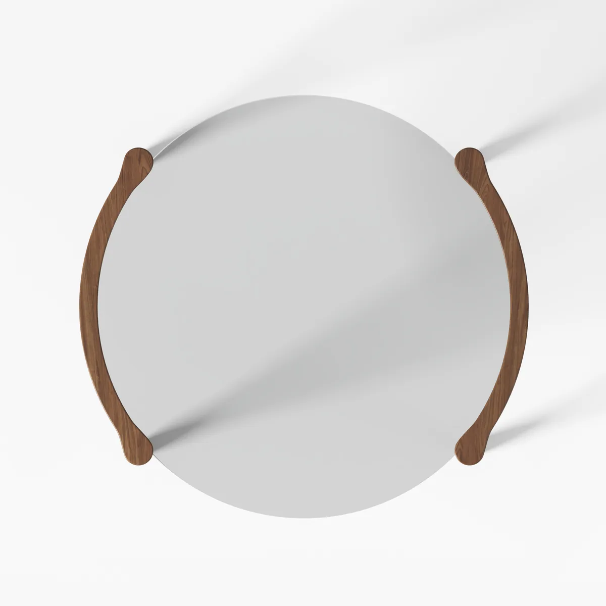 Mid Century Modern Glass and Walnut Round Coffee Table with Wood Legs — image 7