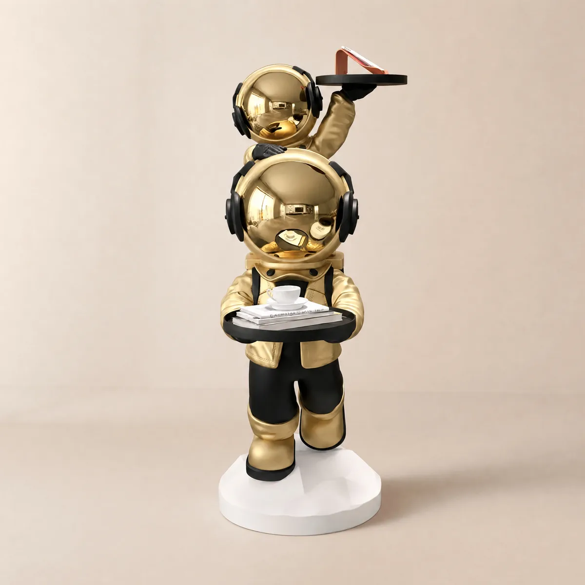 Silver Astronaut Side Table Floor Sculpture Modern End Table with Tray Top — image 6
