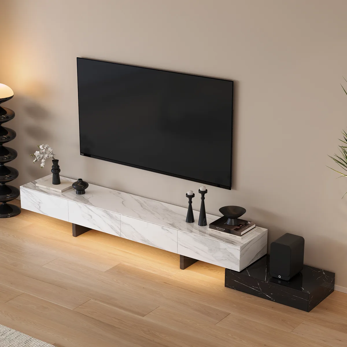 87"-106" Extendable TV Stand with Sintered Stone Top & 5 Drawers — image 3