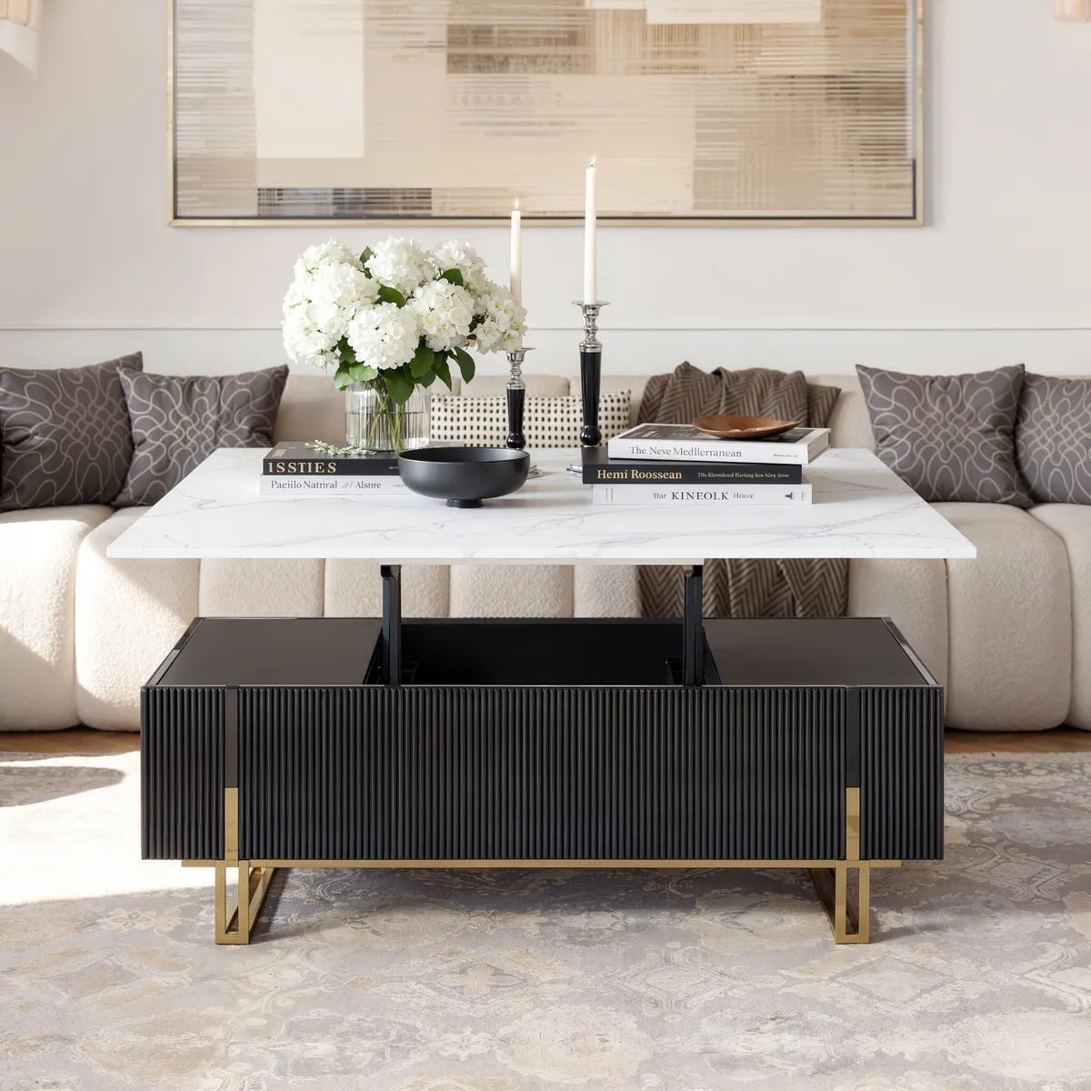 47.2" Fluted Lift-Top Coffee Table with 2 Drawers — image 12