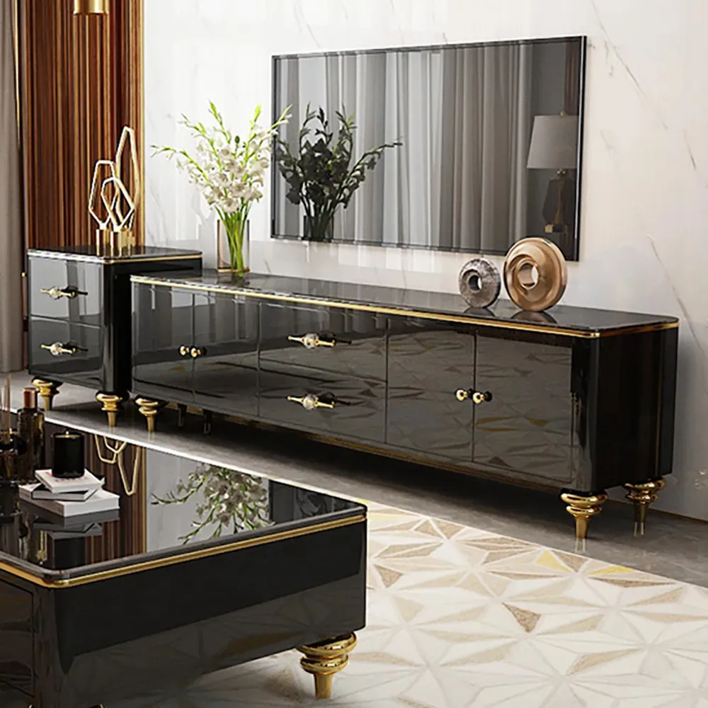Chift Modern Black TV Stand 4-Door 2-Drawer Luxurious Media Console for TVs Up — image 3