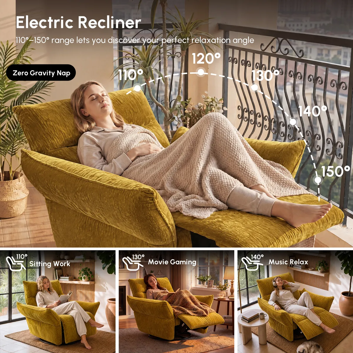 Electric Power Recliner Swivel Rocker Chair With Dual Motor&Performance Chenille — image 17