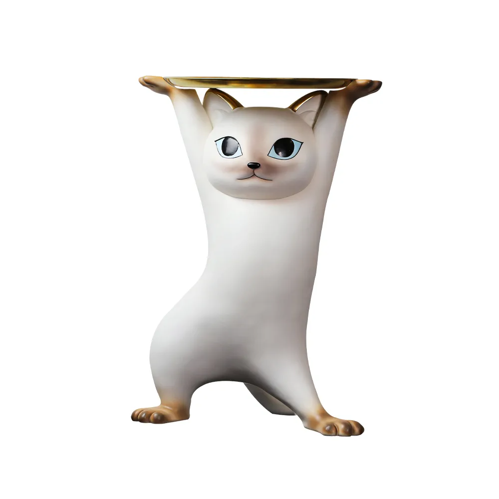 Modern Cat Side Table Decorative Cocktail Table Floor Resin Figurine with Gold Tray End Table — image 9