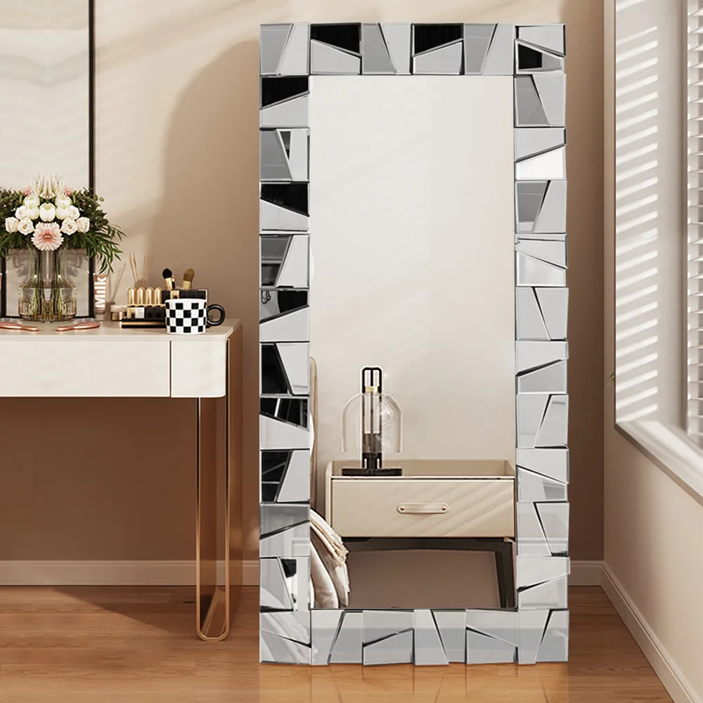31.5" x 63" Oversized Rectangle Full Length Floor Mirror 3D Silver Glass Frame — image 12