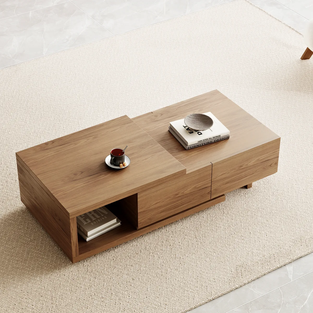 Quoint 68.9" Modern White Coffee Table Retracted & Extendable with 2-Drawer — image 22