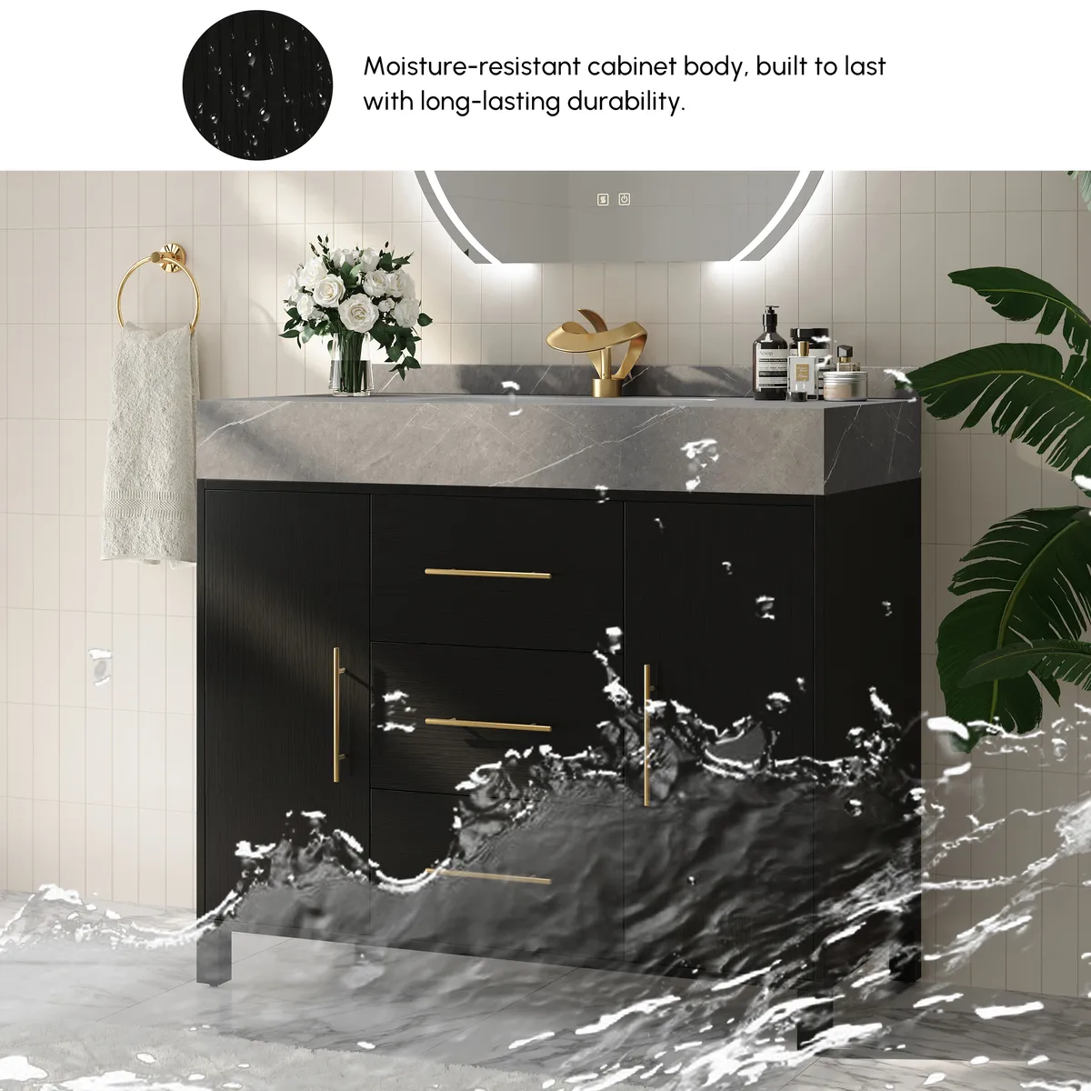 39" Walnut Freestanding Bathroom Vanity Sintered Stone Top & Silver Handles — image 27