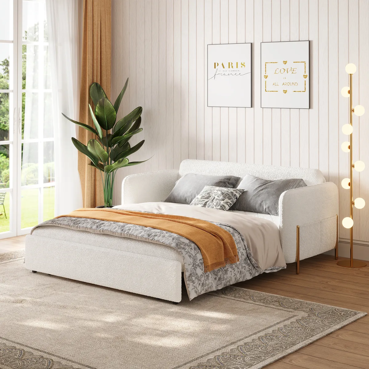 68" Full 2-Seater Boucle Convertible Sleeper Sofa — image 4