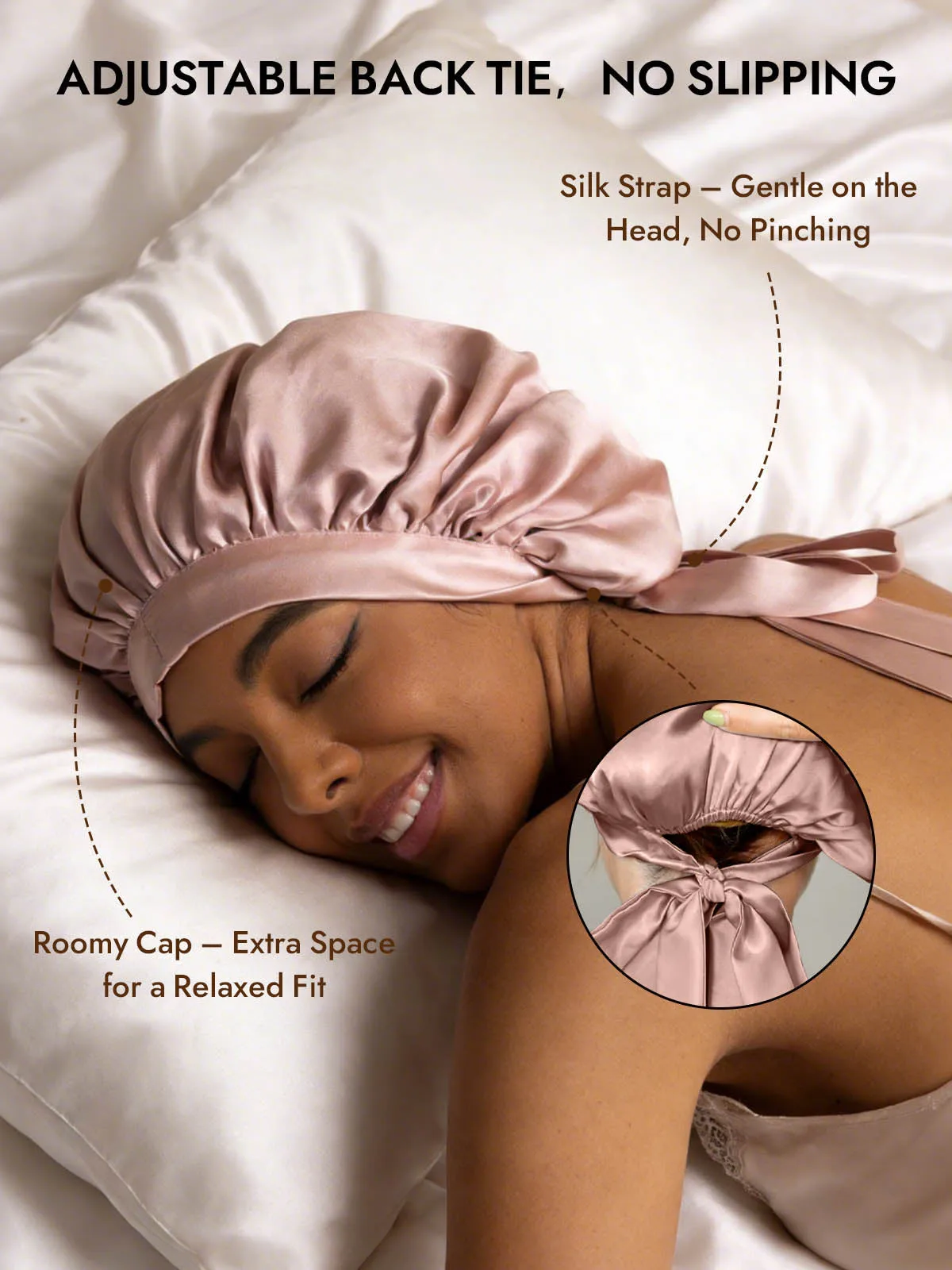 Women's 100% Mulberry Silk Bonnet with Long Ribbons — image 4