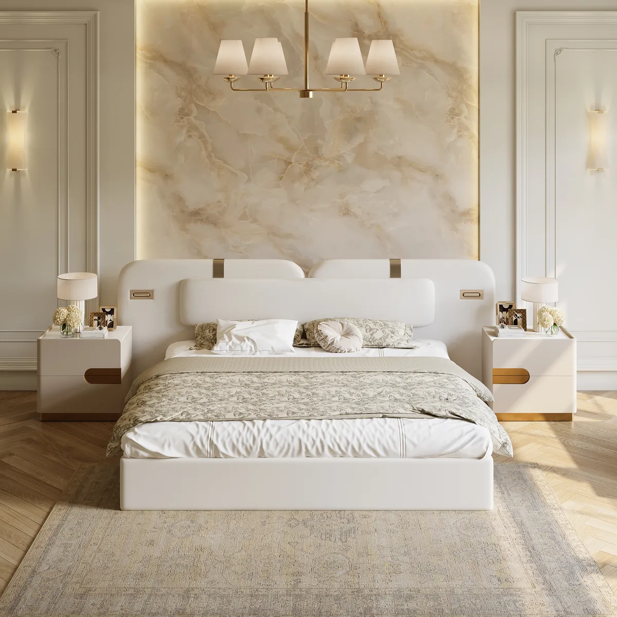 Horva King White Faux Leather Platform Bedroom Set — image 3