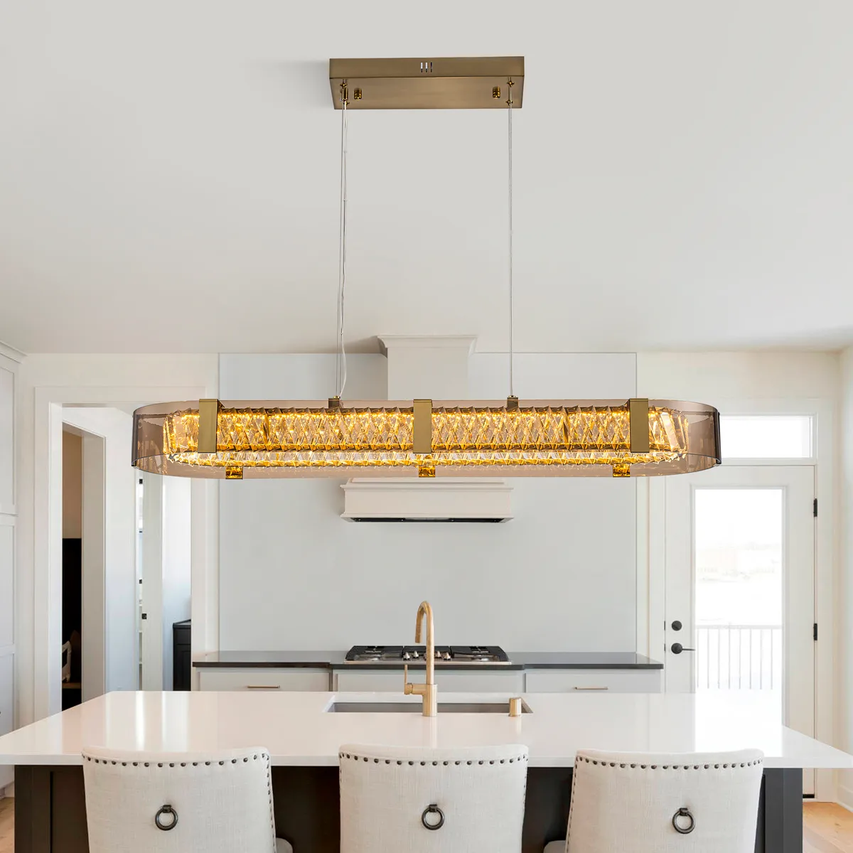 Linear Crystal Kitchen Island Light, Warm White Dimmable LED — image 3