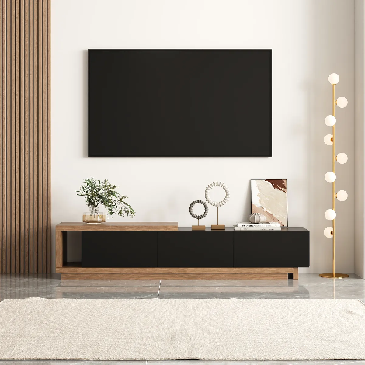 Quoint 100.4" Modern TV Stand Retracted & Extendable 3-Drawer Light Media Console — image 21