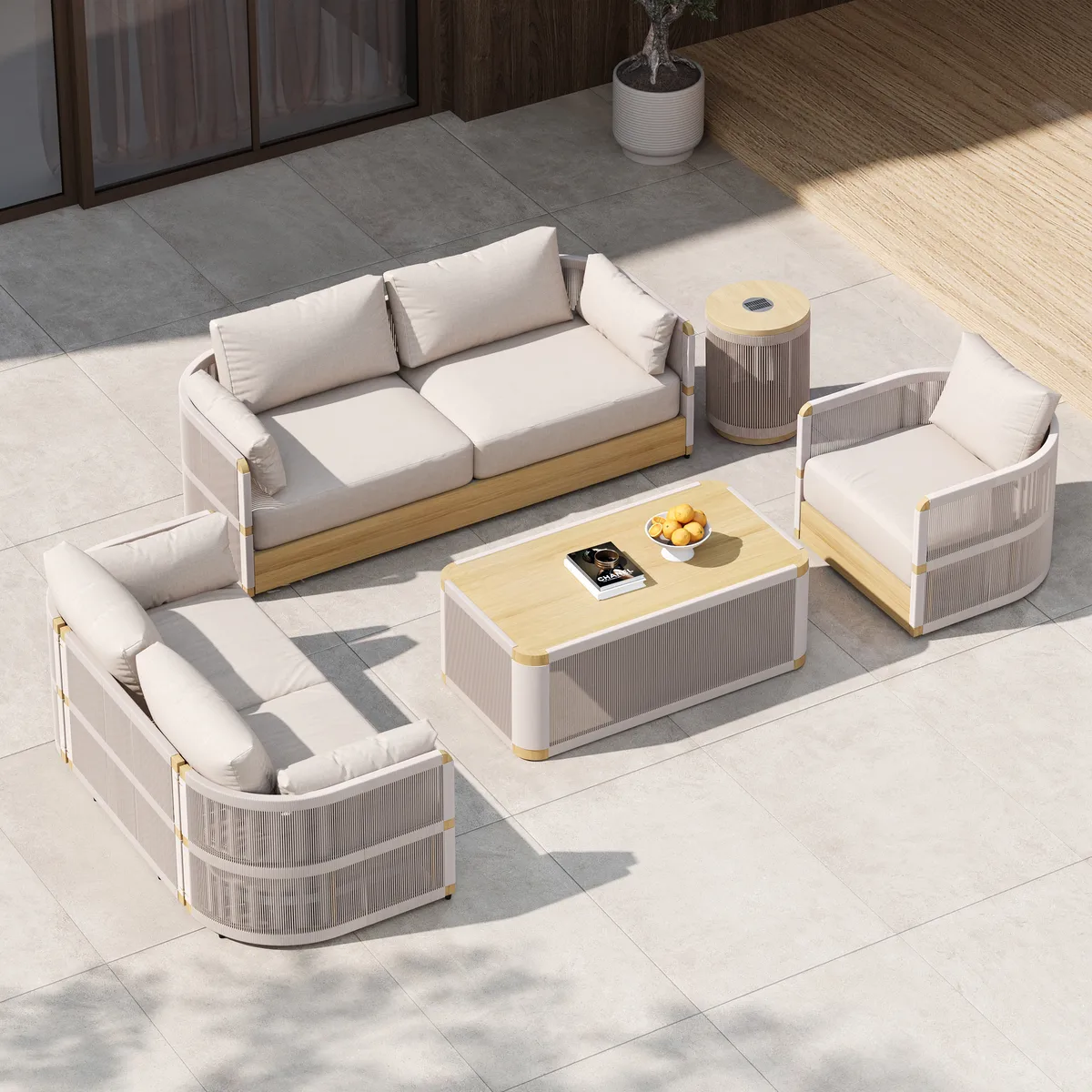Costra Modern Aluminum & Rope Outdoor Swivel Sofa Set with Coffee Table & Cover — image 26