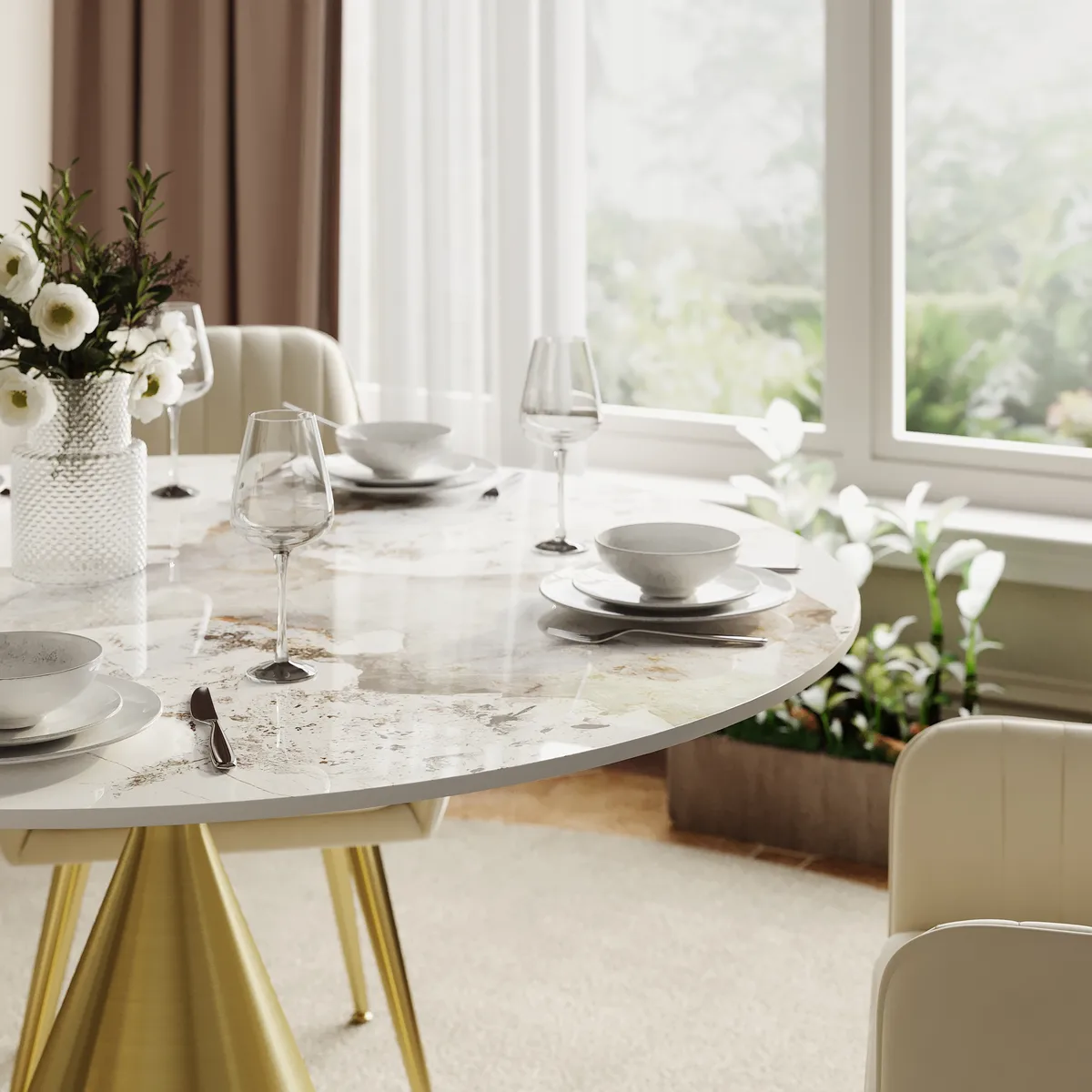 39" Modern Sintered Stone Dining Table Set with 2 Chairs — image 16