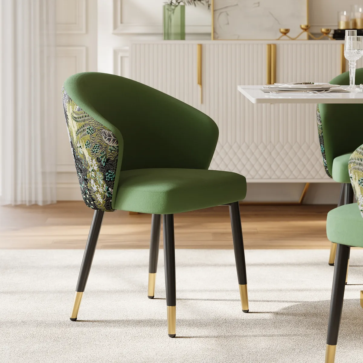 Modern Velvet Dining Chairs Upholstered Blue Dining Room Chairs with Arm — image 3