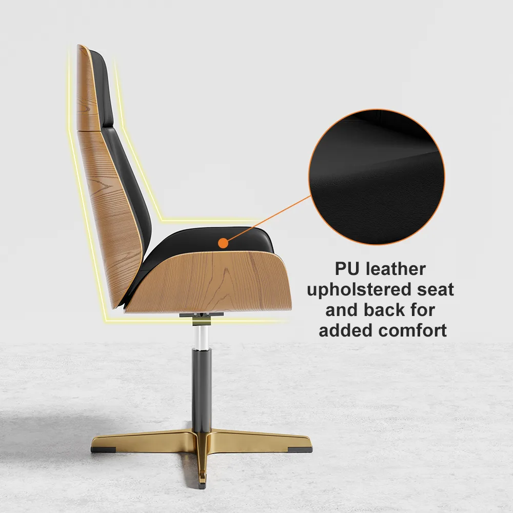 Matte Black Curved Wooden Office Desk & Adjustable Swivel Executive Chair — image 10