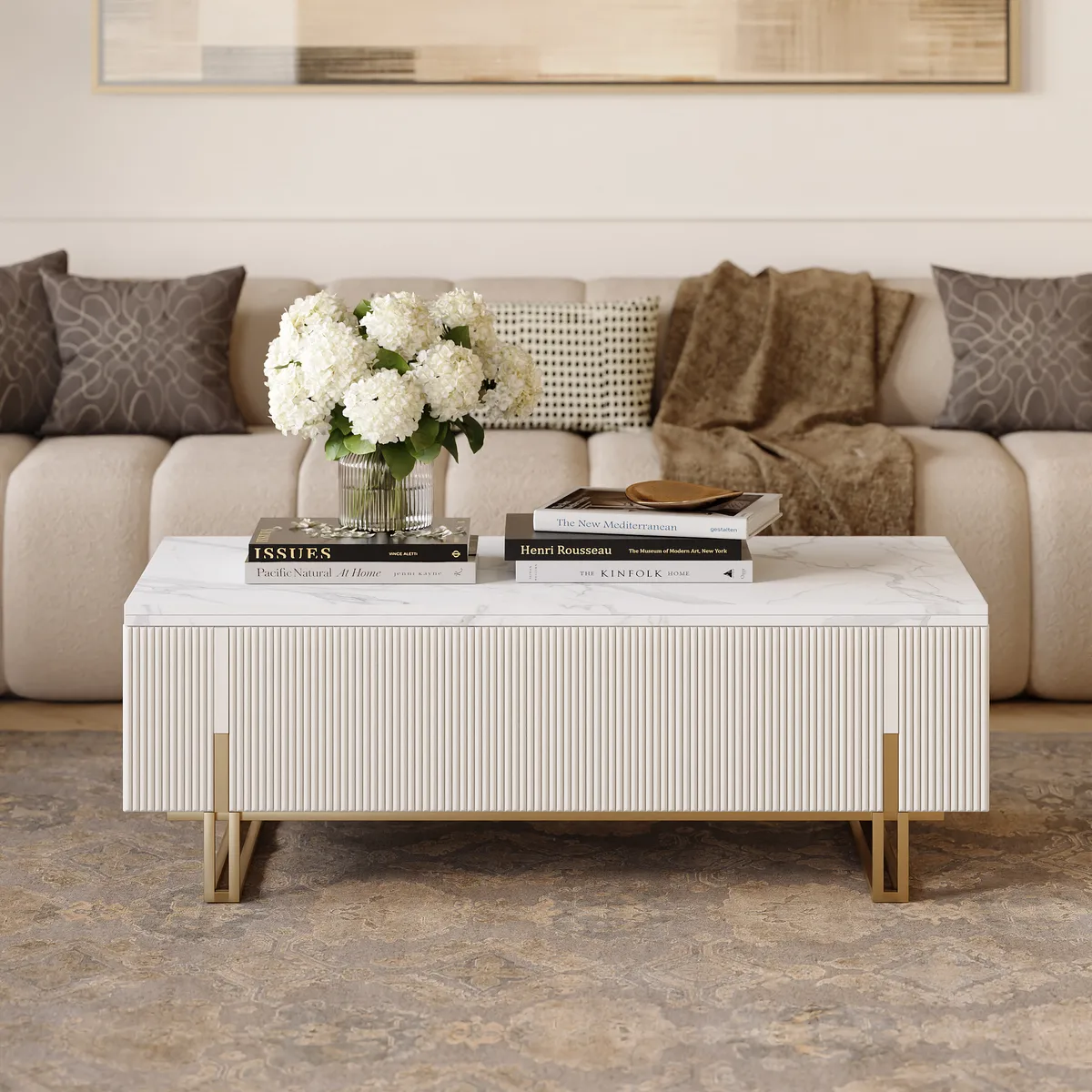 47.2" Fluted Lift-Top Coffee Table with 2 Drawers — image 2