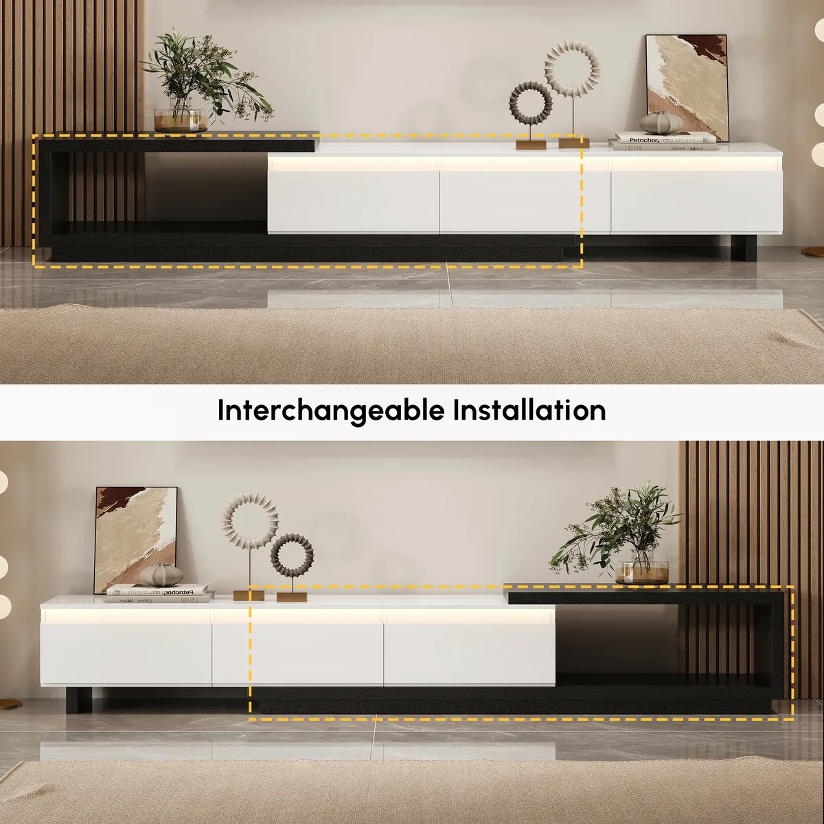 Quoint 100.4" Modern TV Stand Retracted & Extendable 3-Drawer Light Media Console — image 27