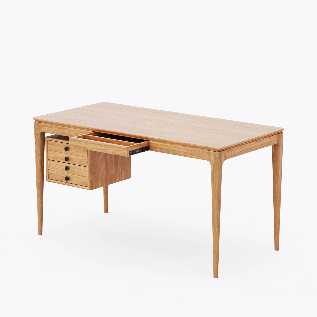 Mid-Century Style 55.1" Whitewash Ash Wood Home Office Desk with 3 Storage Drawers and Metal Accents — image 29