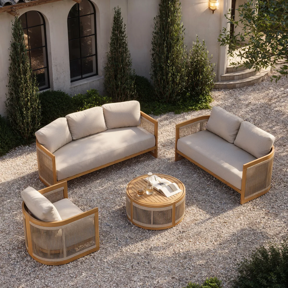 4-Piece Outdoor Teak & Rope Weave Sofa Set with Coffee Table — image 11