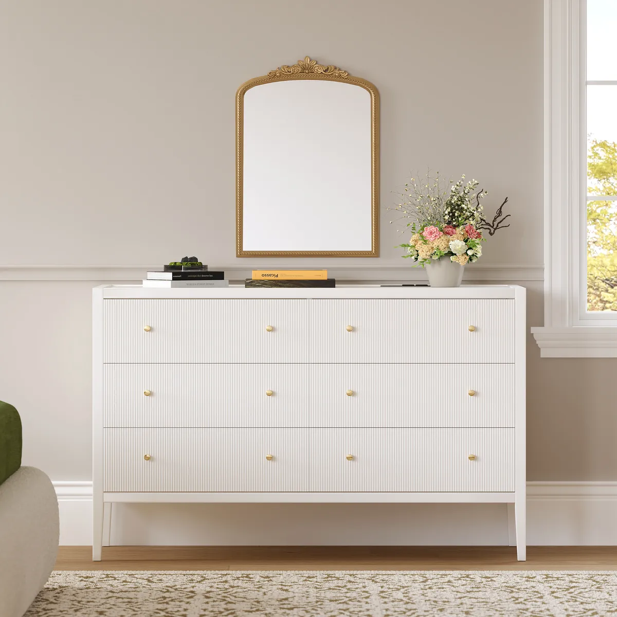 Stria Black Fluted 6-Drawer Dresser & 2 Wide Nightstands Set — image 26