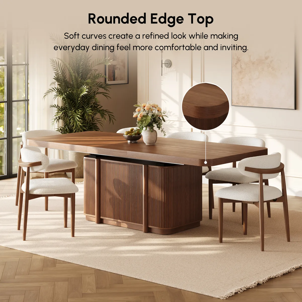 Lineva 71"–91" Extendable Walnut Dining Table with Fluted Base, Seats 6–8 — image 8