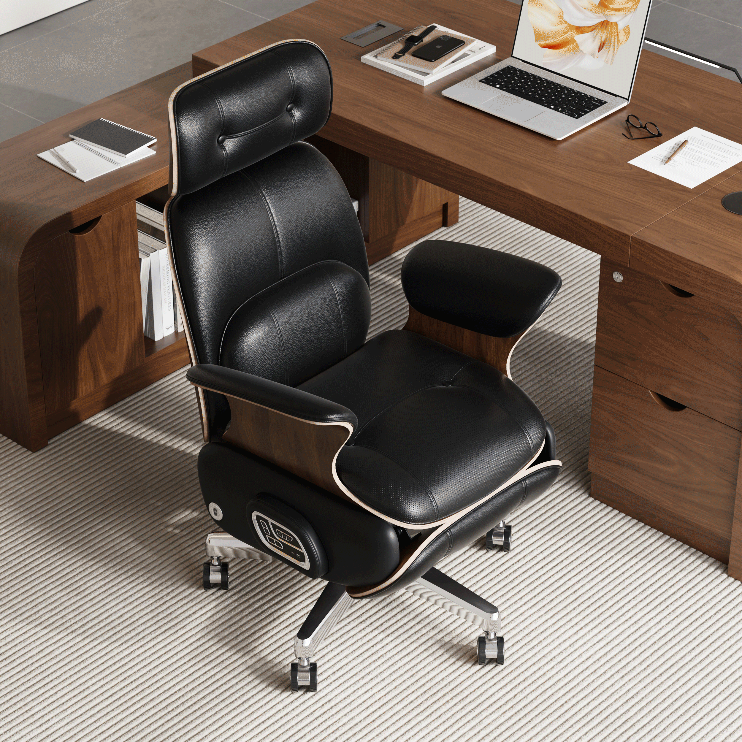 Black Genuine Leather Power Reclining Executive Office Chair Swivel Office Desk Chair — image 3