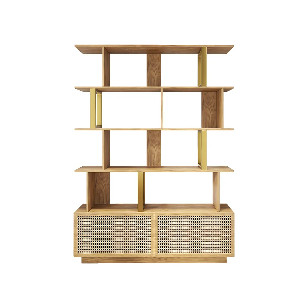 5-Tier Black Wood Bookshelf with 2 Doors Modern Bookcase in Gold Finish — image 18