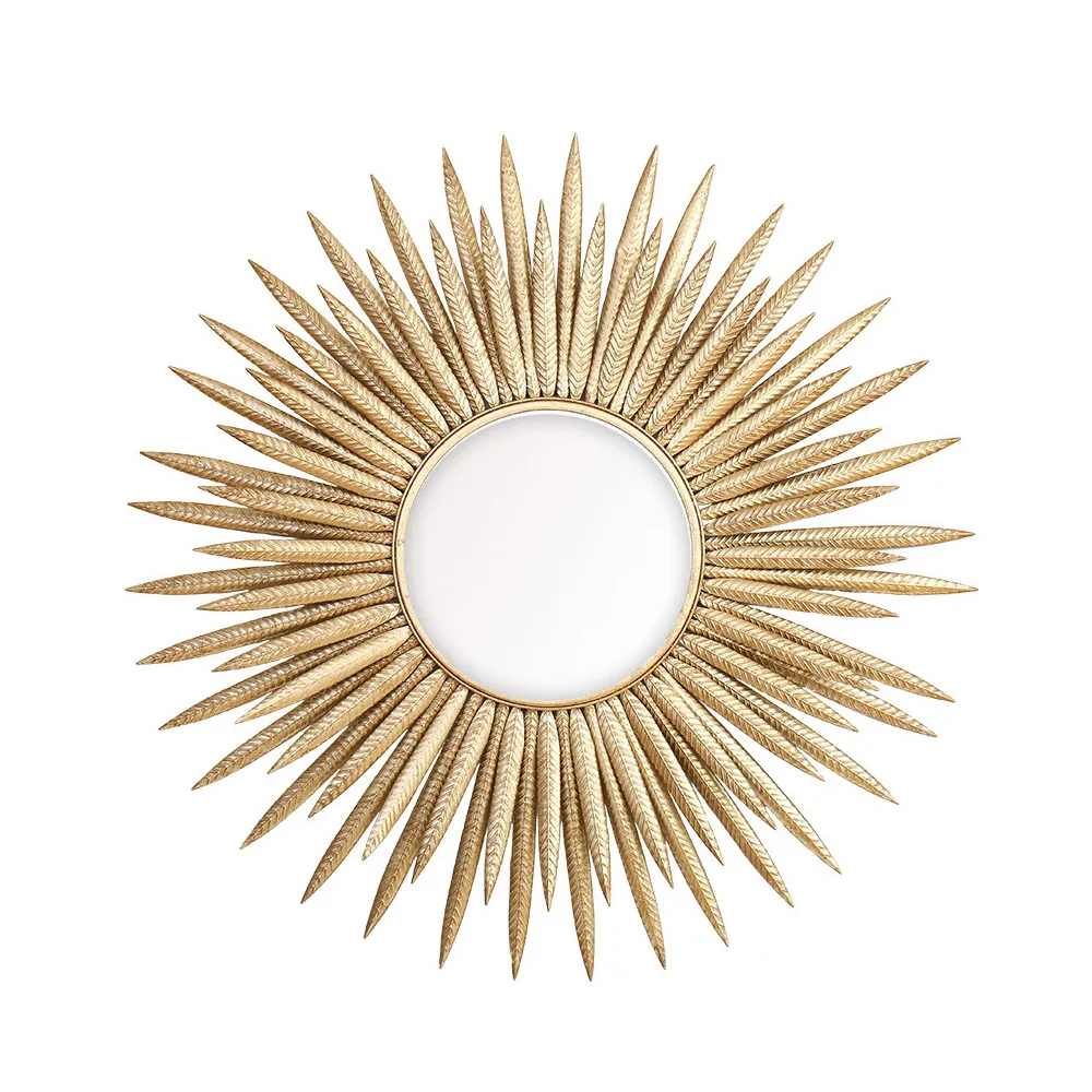 Large Sunburst Wall Mirror – Gold Metal Ray Design — image 6