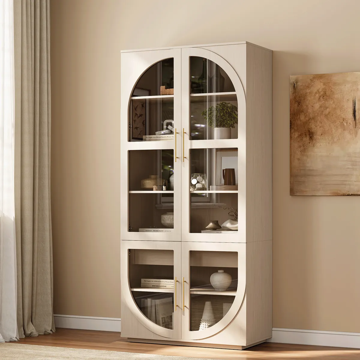 Arune Glass Tall Display Cabinet with Drawers & LED Light — image 23