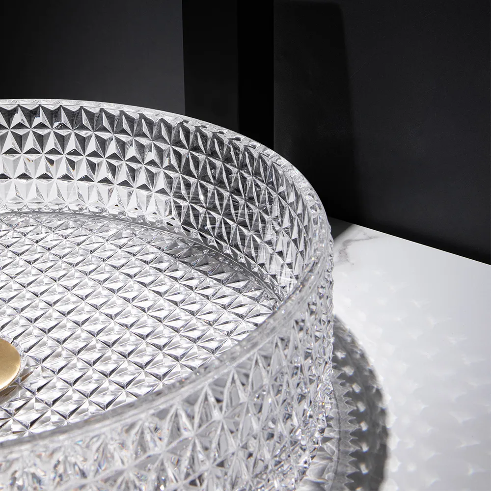 Vessel Transparent Diamond Shaped Crystal Glass Bathroom Wash Sink — image 25