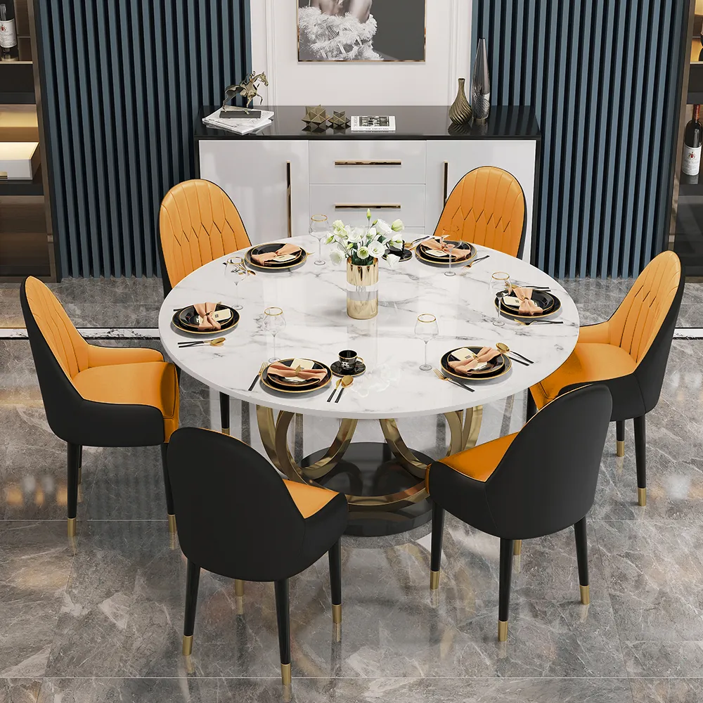 Dining Table Set 53.1" Faux Marble Dining Table White with 4 Velvet Chairs Modern — image 2