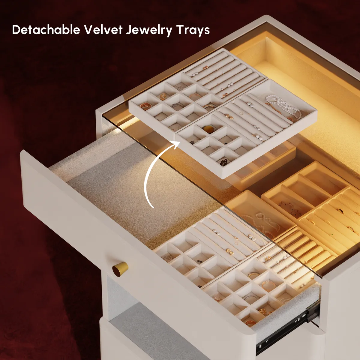 Walk-In Closet Island Jewelry Dresser with Glass Top & Light — image 20