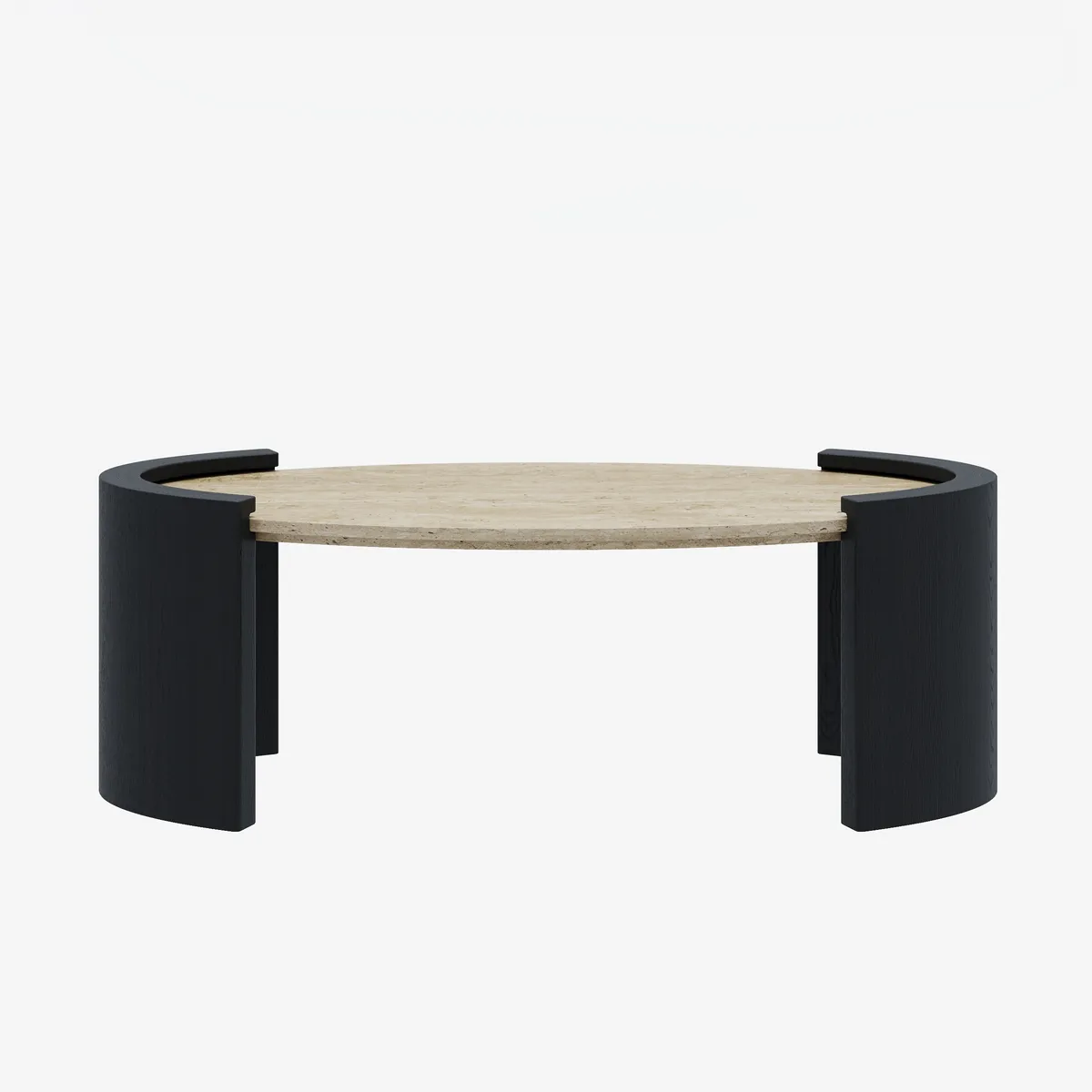 43" Japandi Oval Travertine Stone Top Coffee Table — image 19