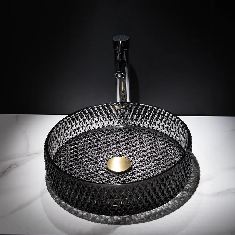 Vessel Transparent Diamond Shaped Crystal Glass Bathroom Wash Sink — image 15