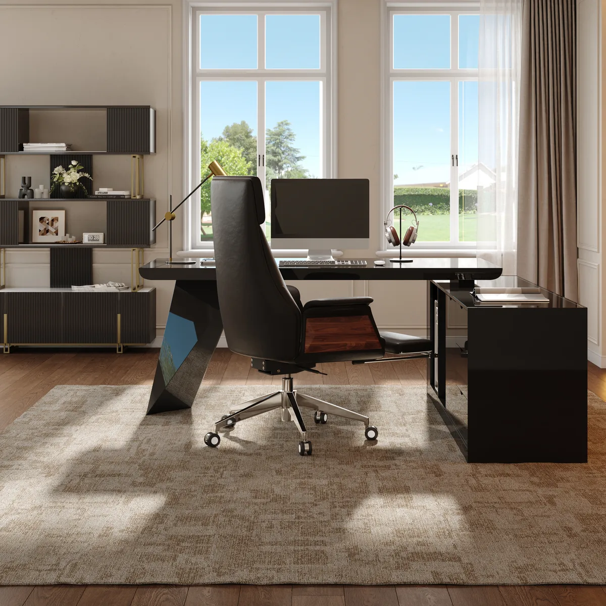 Modern 71" L-Shaped Whitewash Executive Desk with Storage, Left Hand — image 16